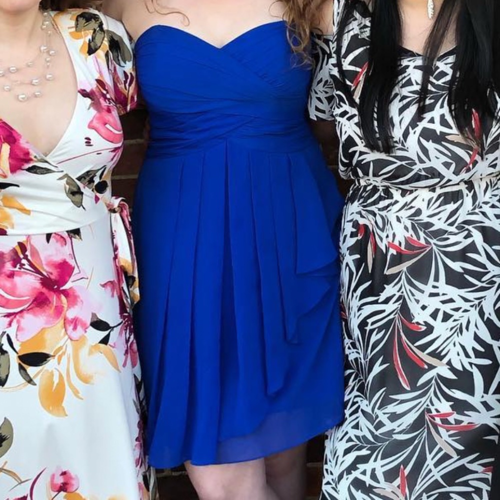 David's Bridal Blue Knee-Length Bridesmaid Dress